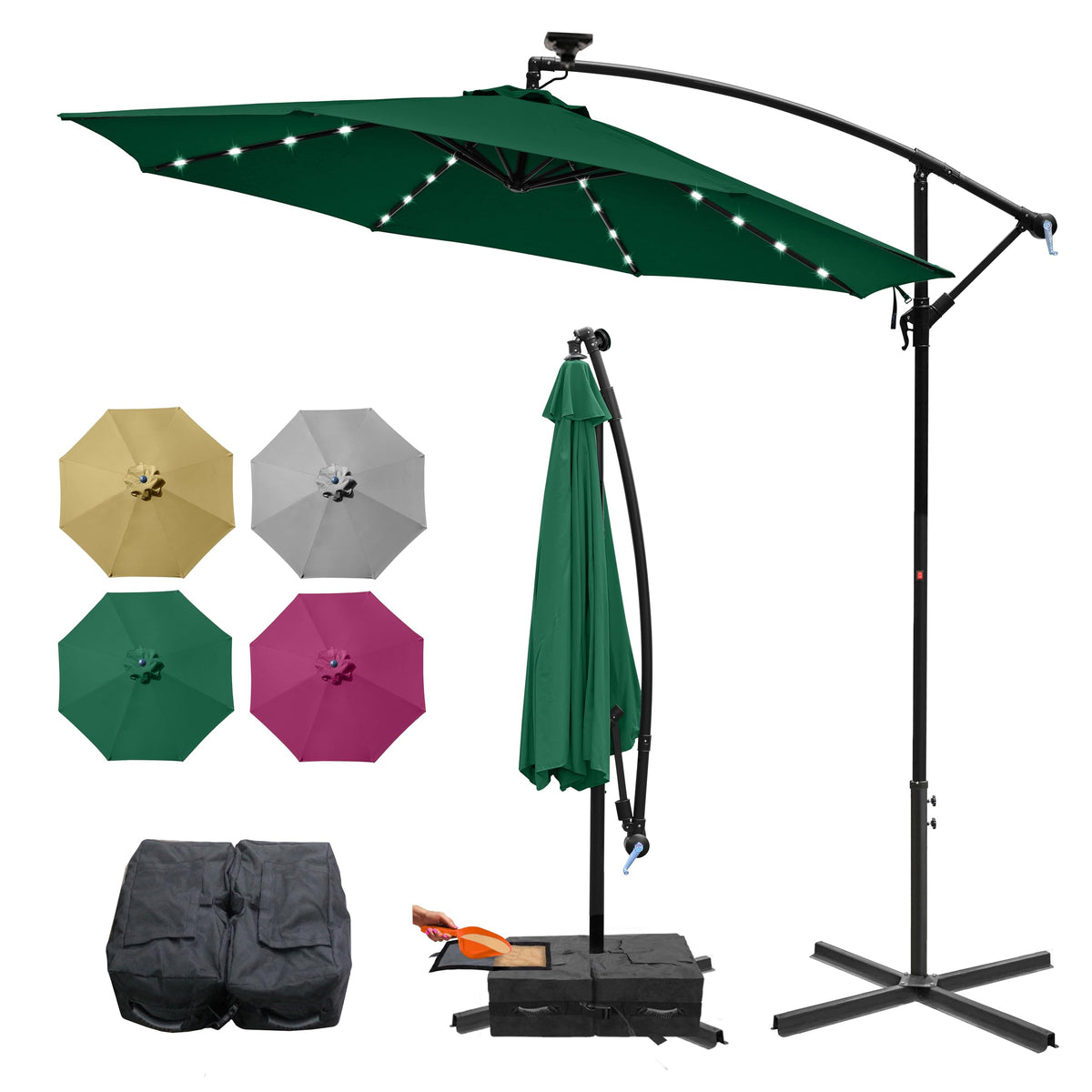10 ft Solar Light Cantilever Umbrella - Green