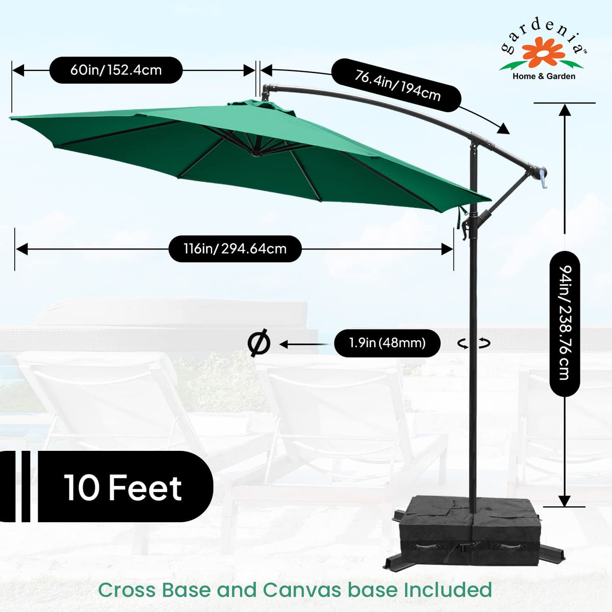 10ft Cantilever Umbrella with Detachable Base - Green