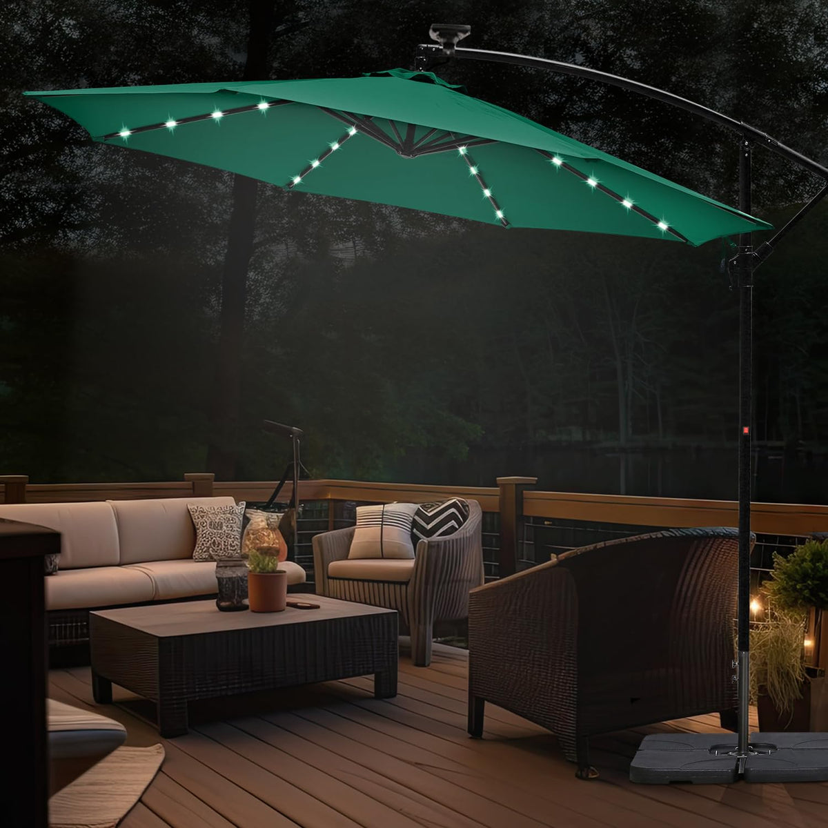 10ft Solar Light Cantilever Umbrella - Green