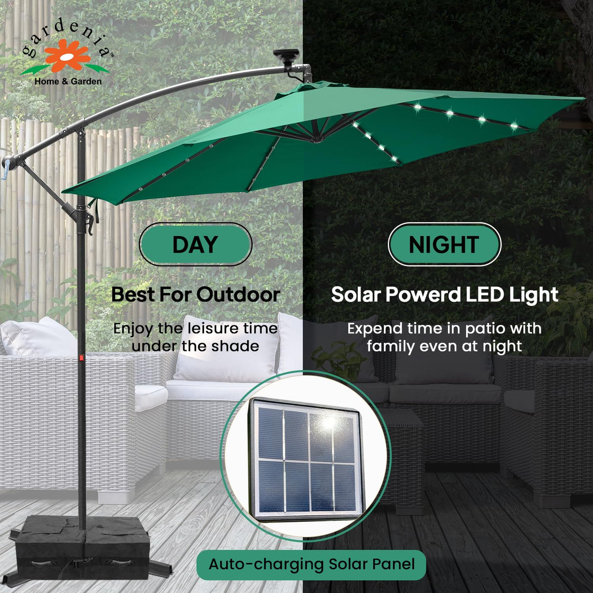 10ft Solar Light Cantilever Umbrella - Green