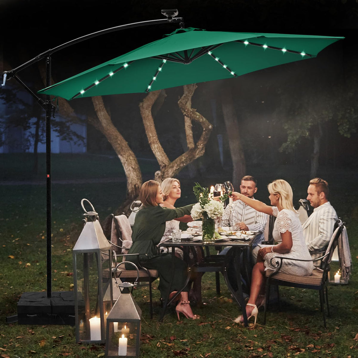 10ft Solar Light Cantilever Umbrella - Green