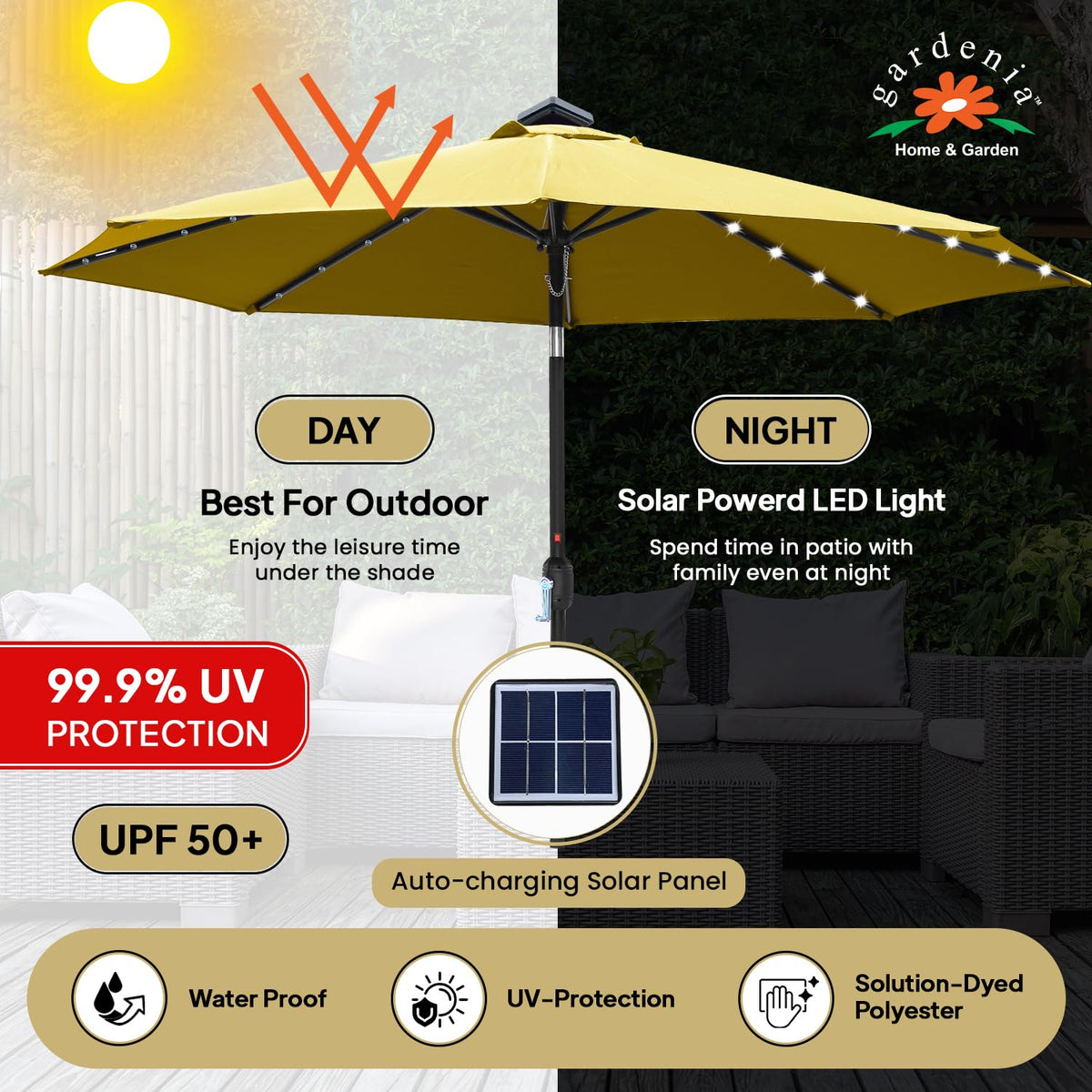 10ft Solar Light Umbrella - Beige / Khaki