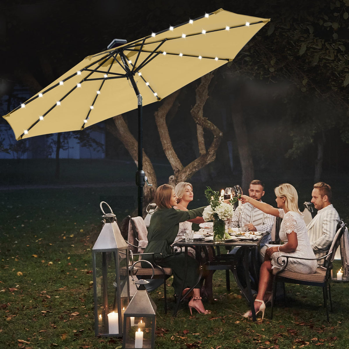 10ft Solar Light Umbrella - Beige / Khaki