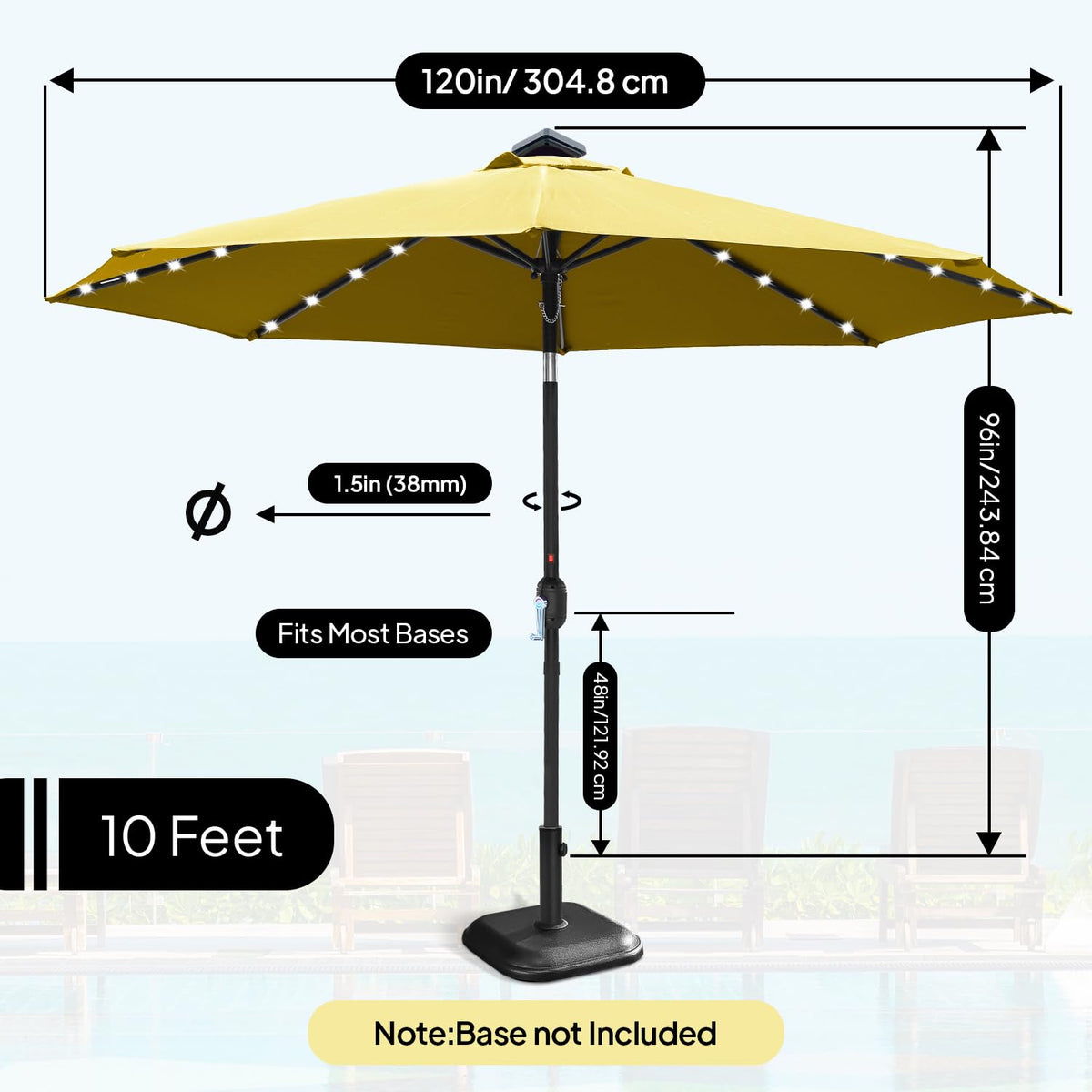 10ft Solar Light Umbrella - Beige / Khaki