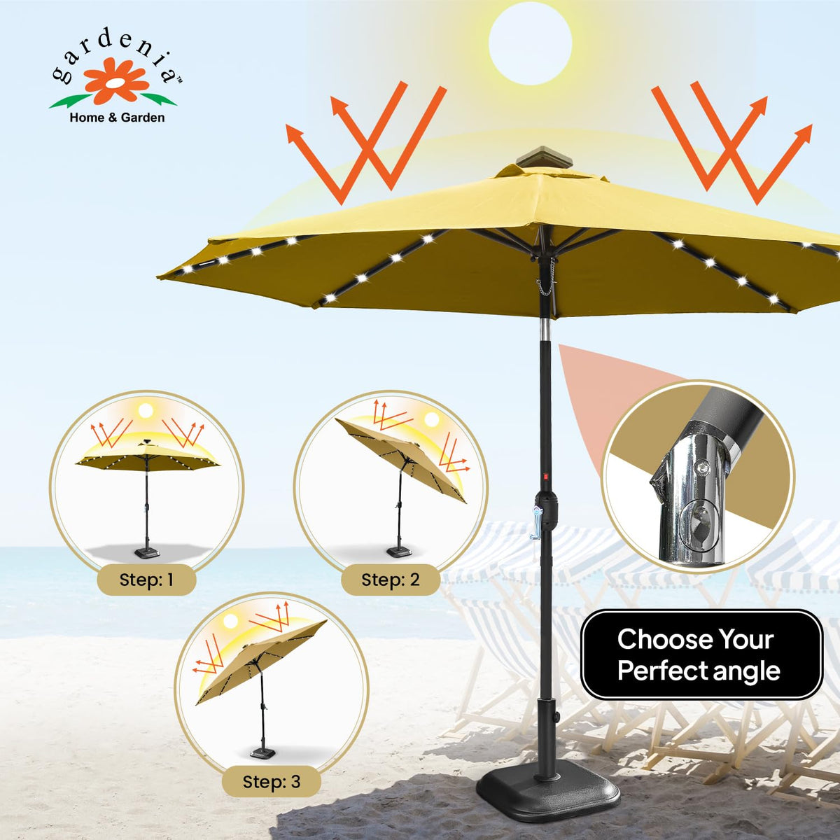 10ft Solar Light Umbrella - Beige / Khaki