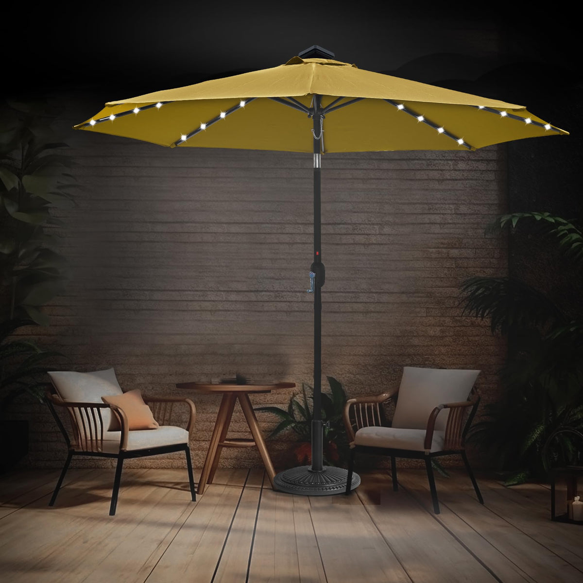 10ft Solar Light Umbrella - Beige / Khaki