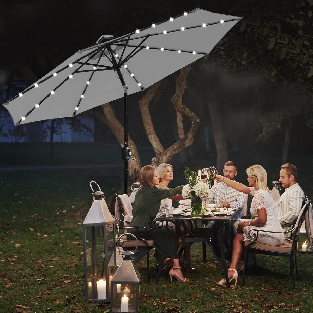 10ft Solar Light Umbrella - Charcoal Gray