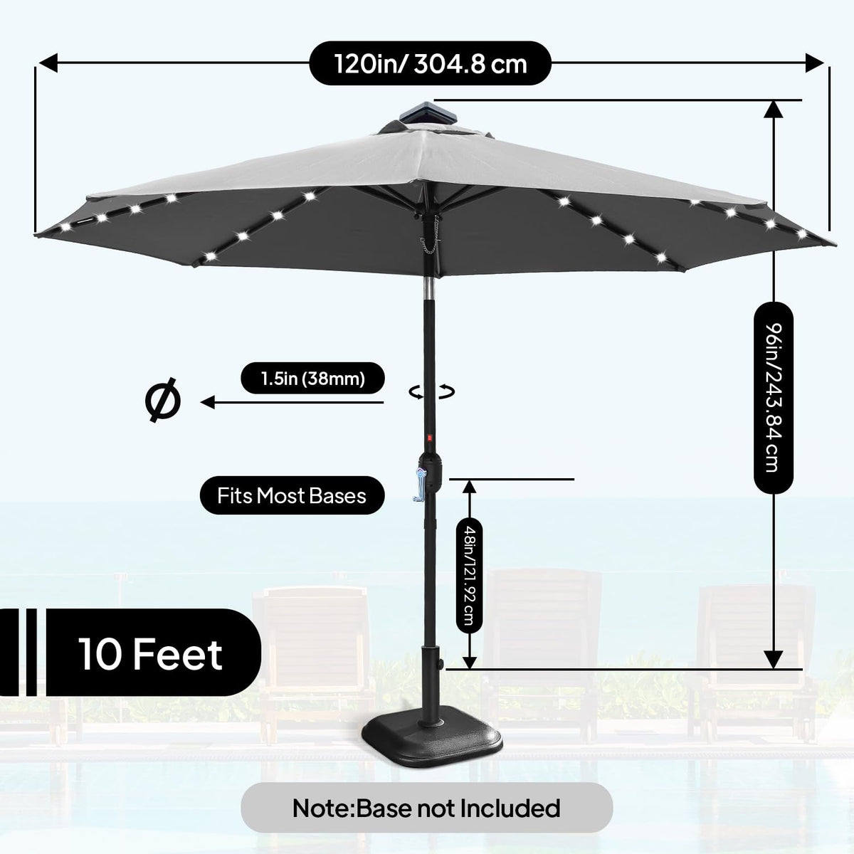 10ft Solar Light Umbrella - Charcoal Gray