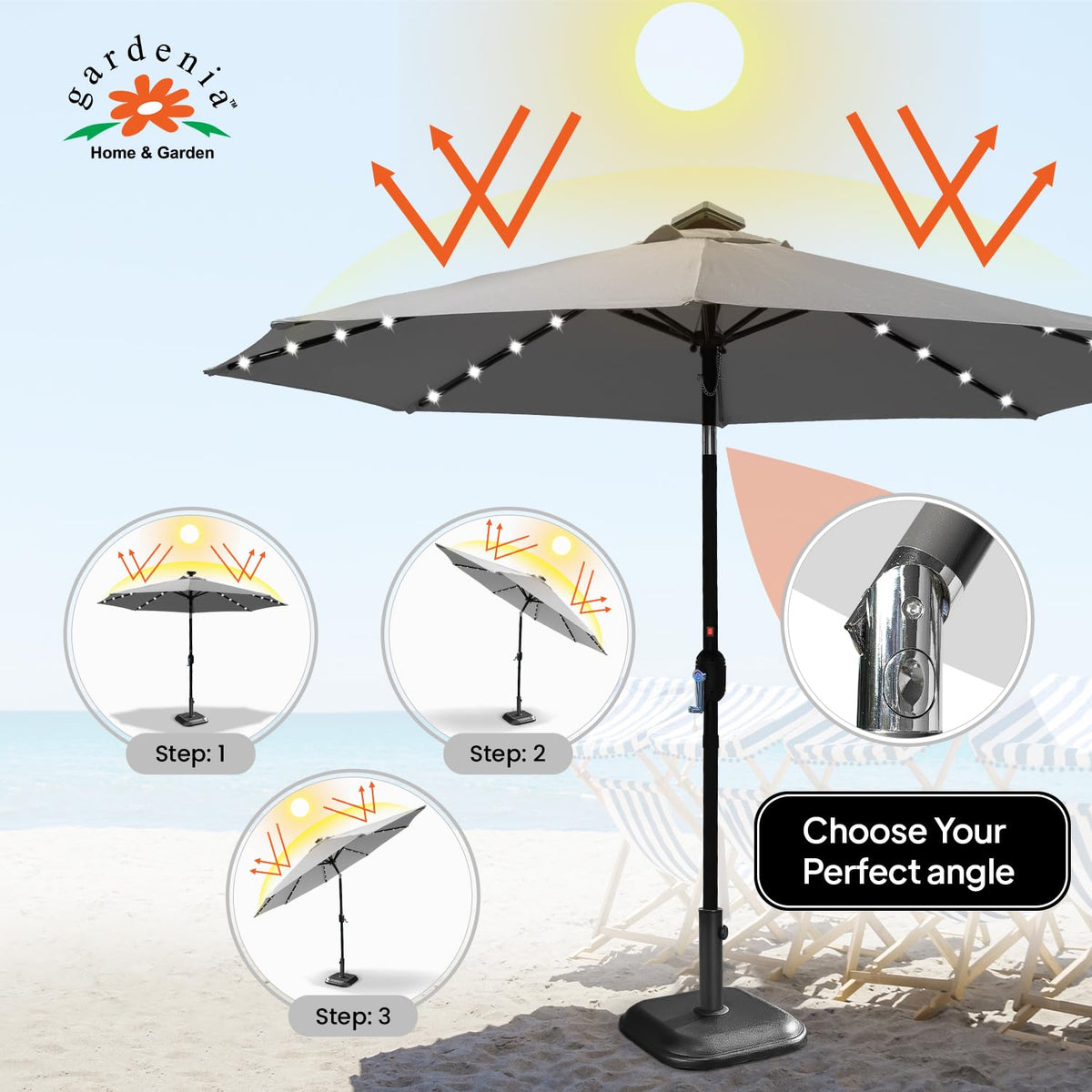 10ft Solar Light Umbrella - Charcoal Gray