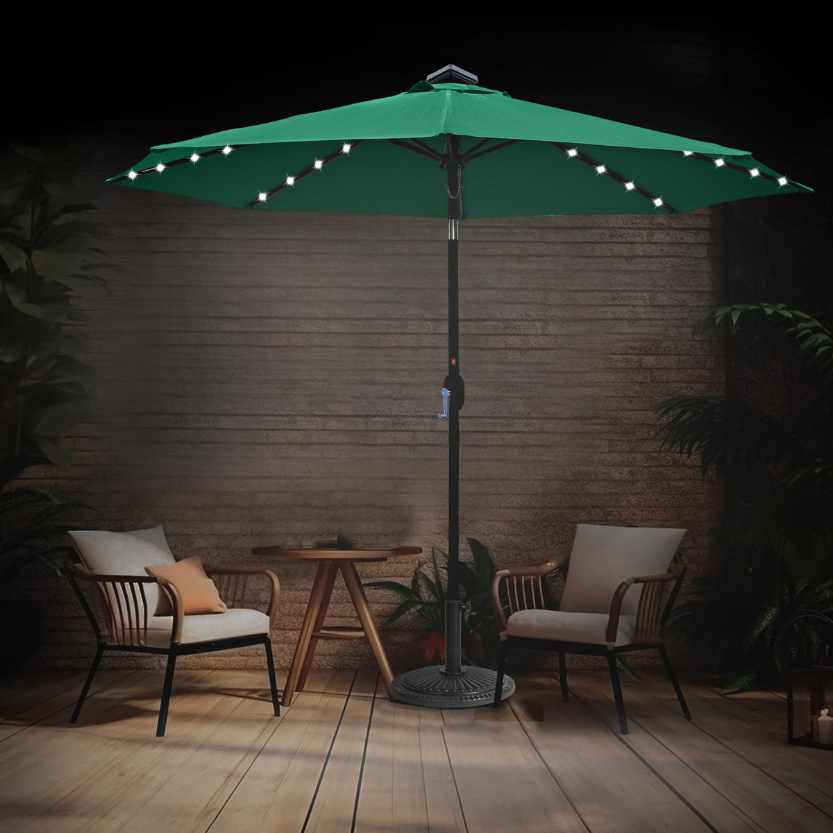 10ft Solar Light Umbrella - Green