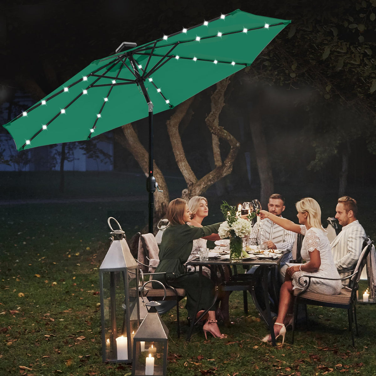 10ft Solar Light Umbrella - Green