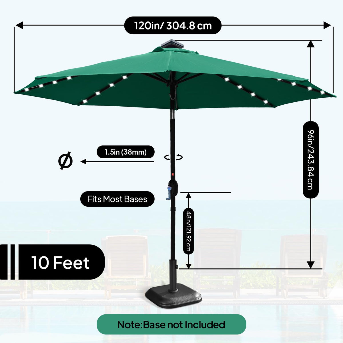 10ft Solar Light Umbrella - Green