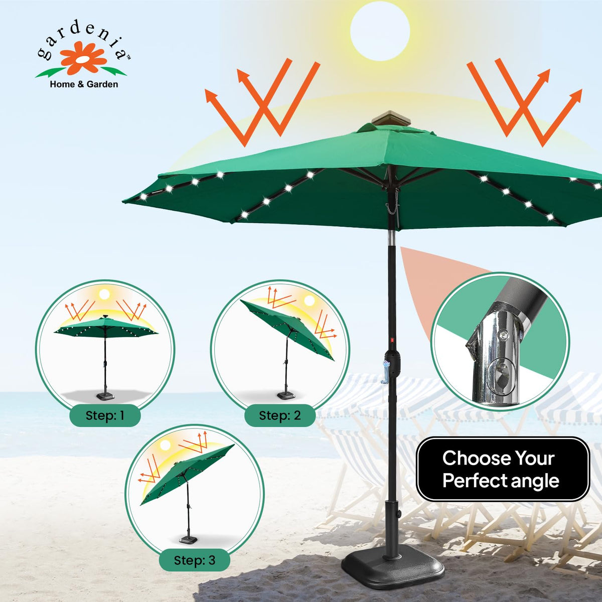 10ft Solar Light Umbrella - Green