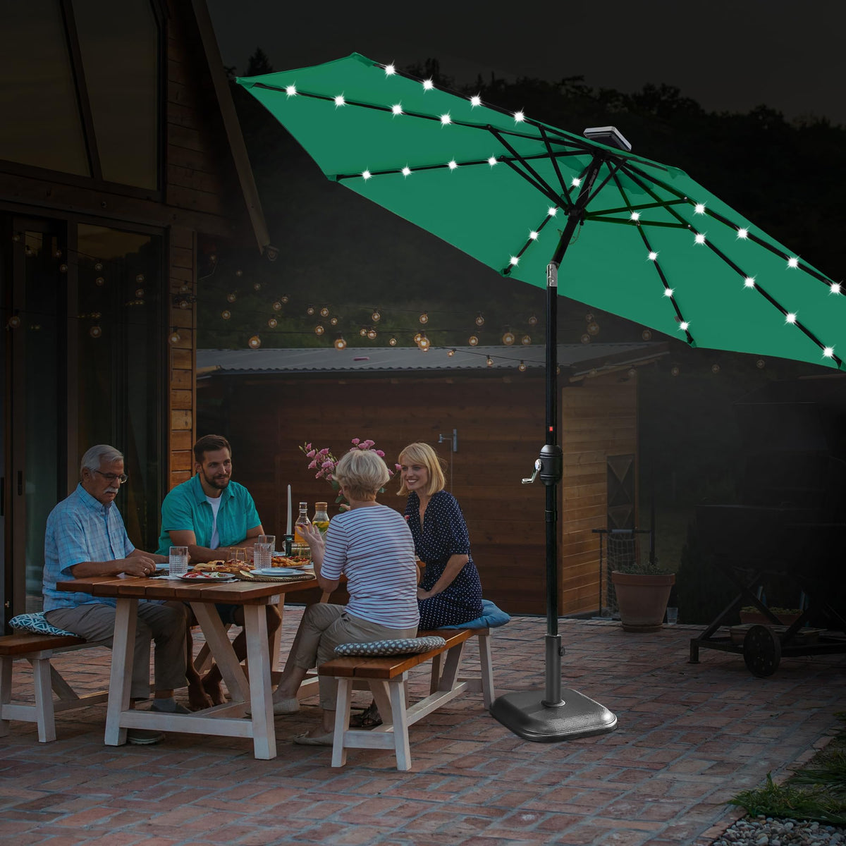 10ft Solar Light Umbrella - Green