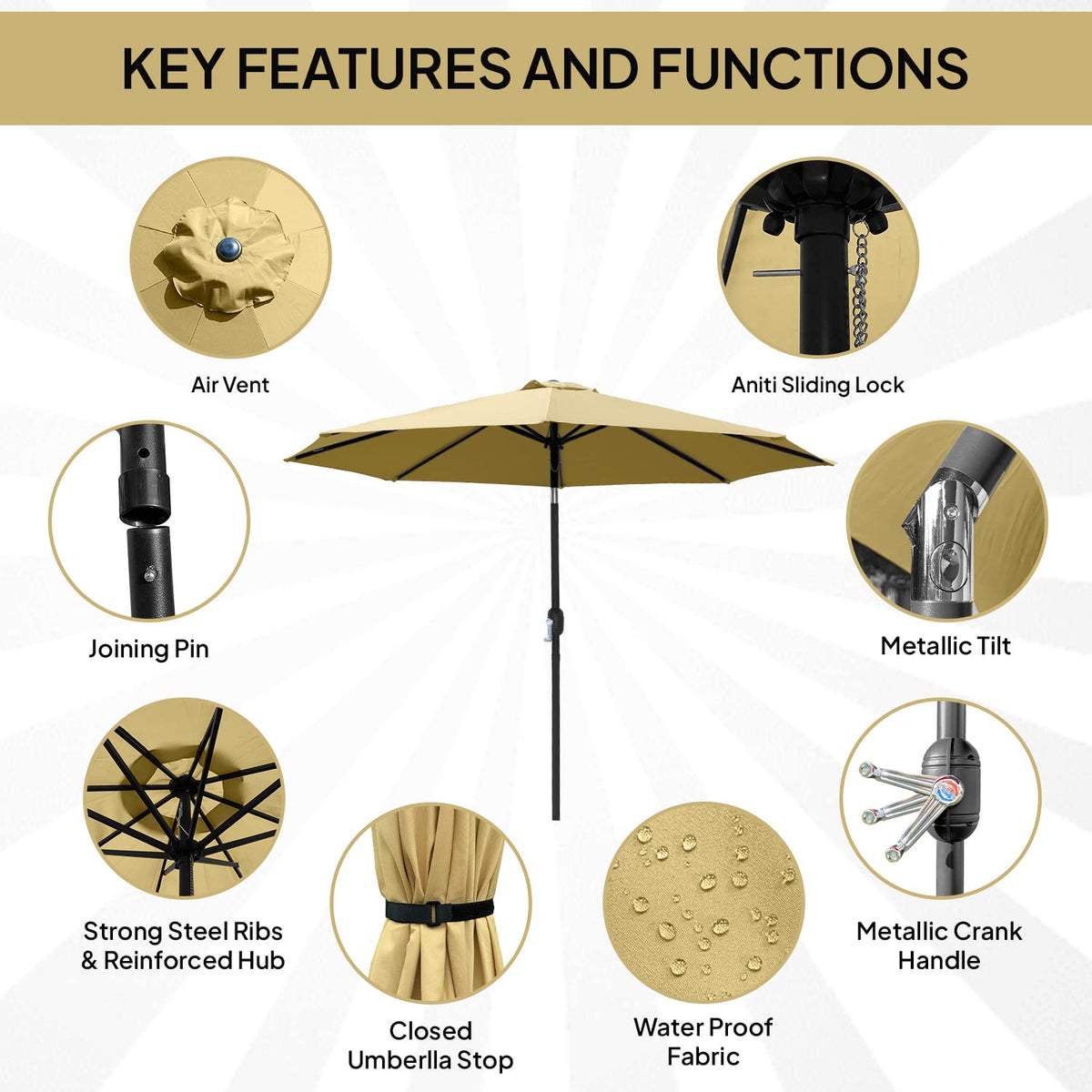 10ft Umbrella - Beige / Khaki