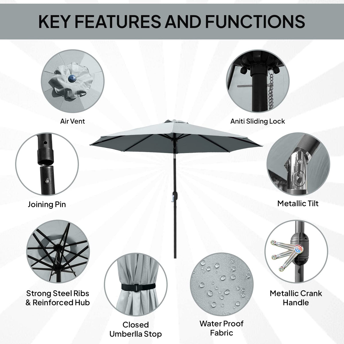 10ft Umbrella - Charcoal Gray