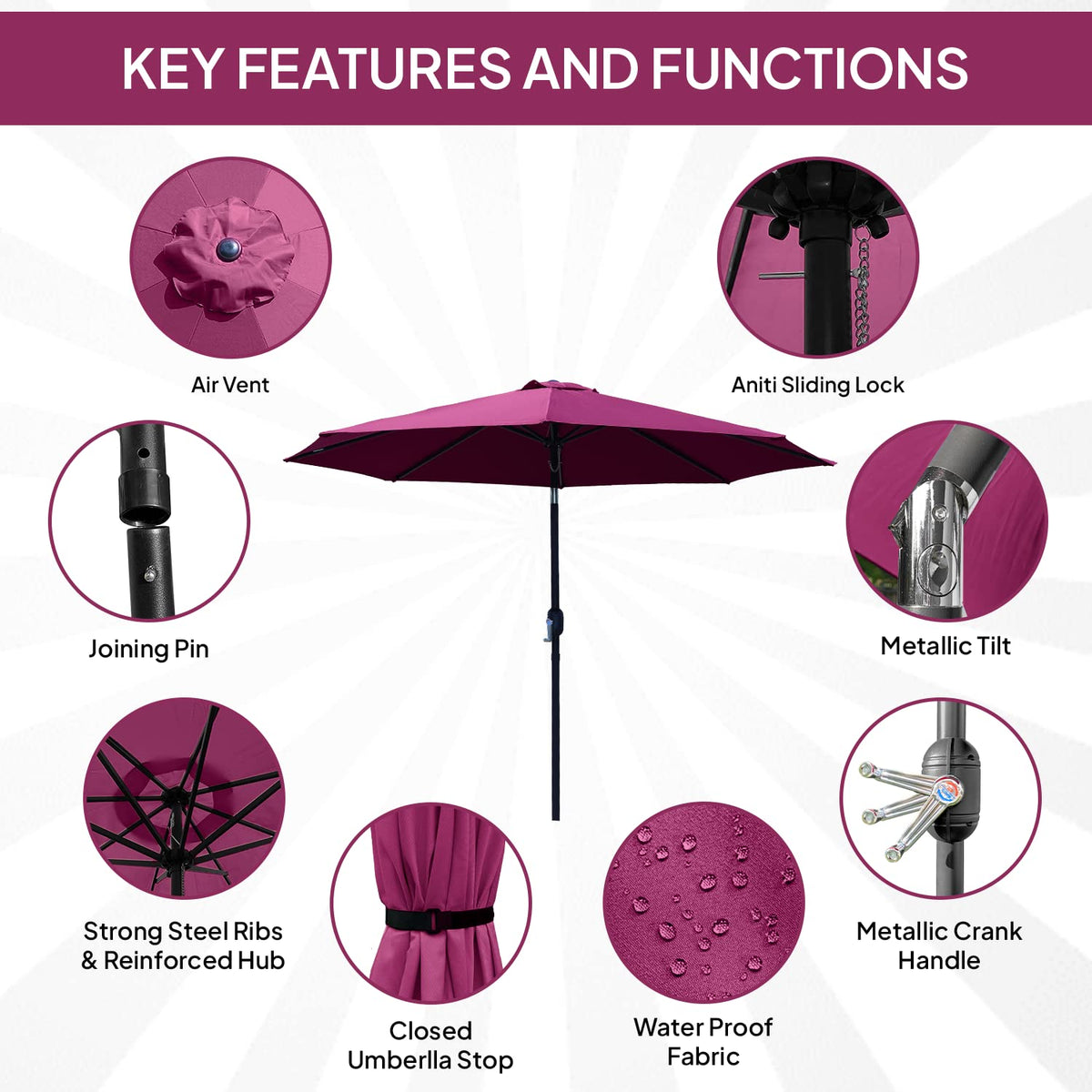 10ft Umbrella - Maroon