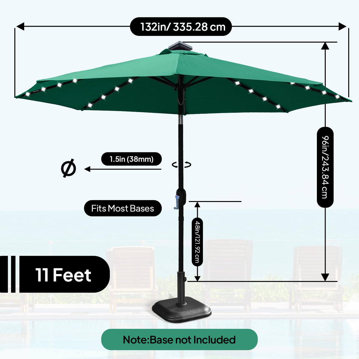 11ft Solar Light Umbrella - Green