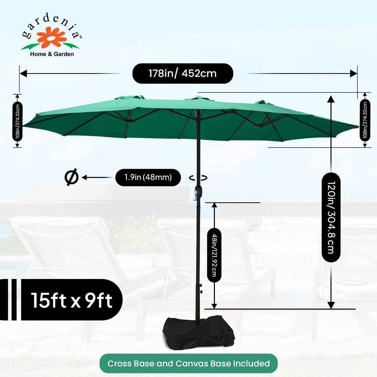 15x9ft Double Sided Umbrella - Green