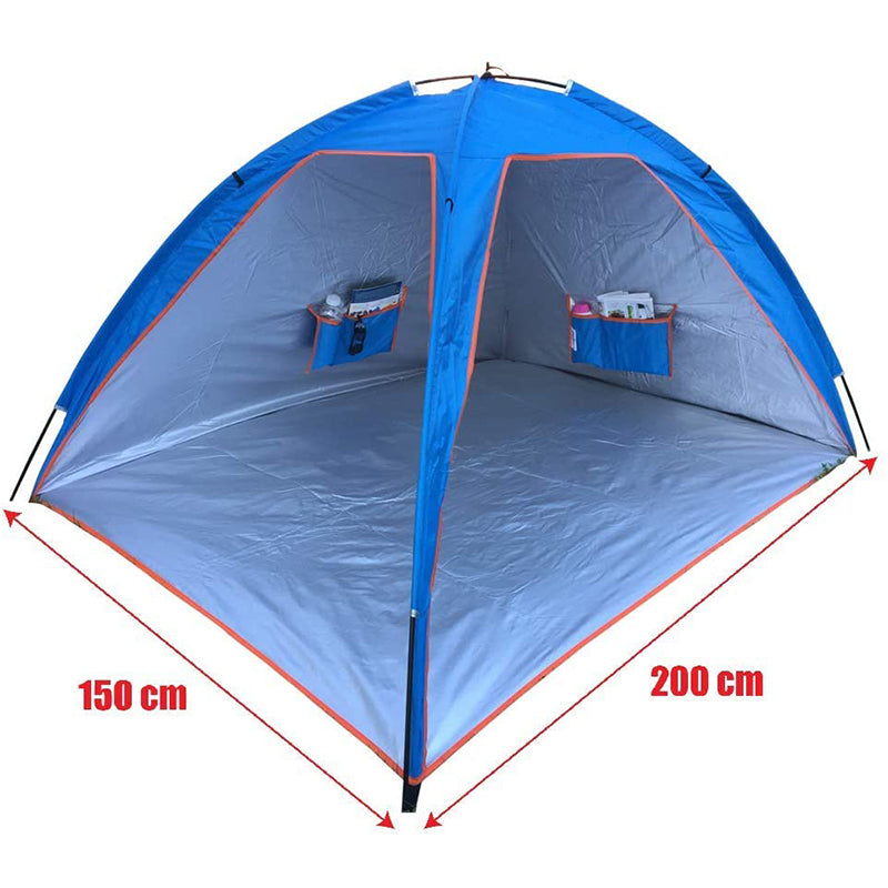 Beach Tent Quick Setup Sunshade Shelter with Beach Mat/Camping Blanket, Silver Coated UPF 50+ with Ropes, Pegs and a Handy Carry Bag by KoolQuest