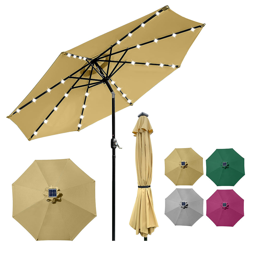 10ft Solar Light Umbrella - Beige / Khaki