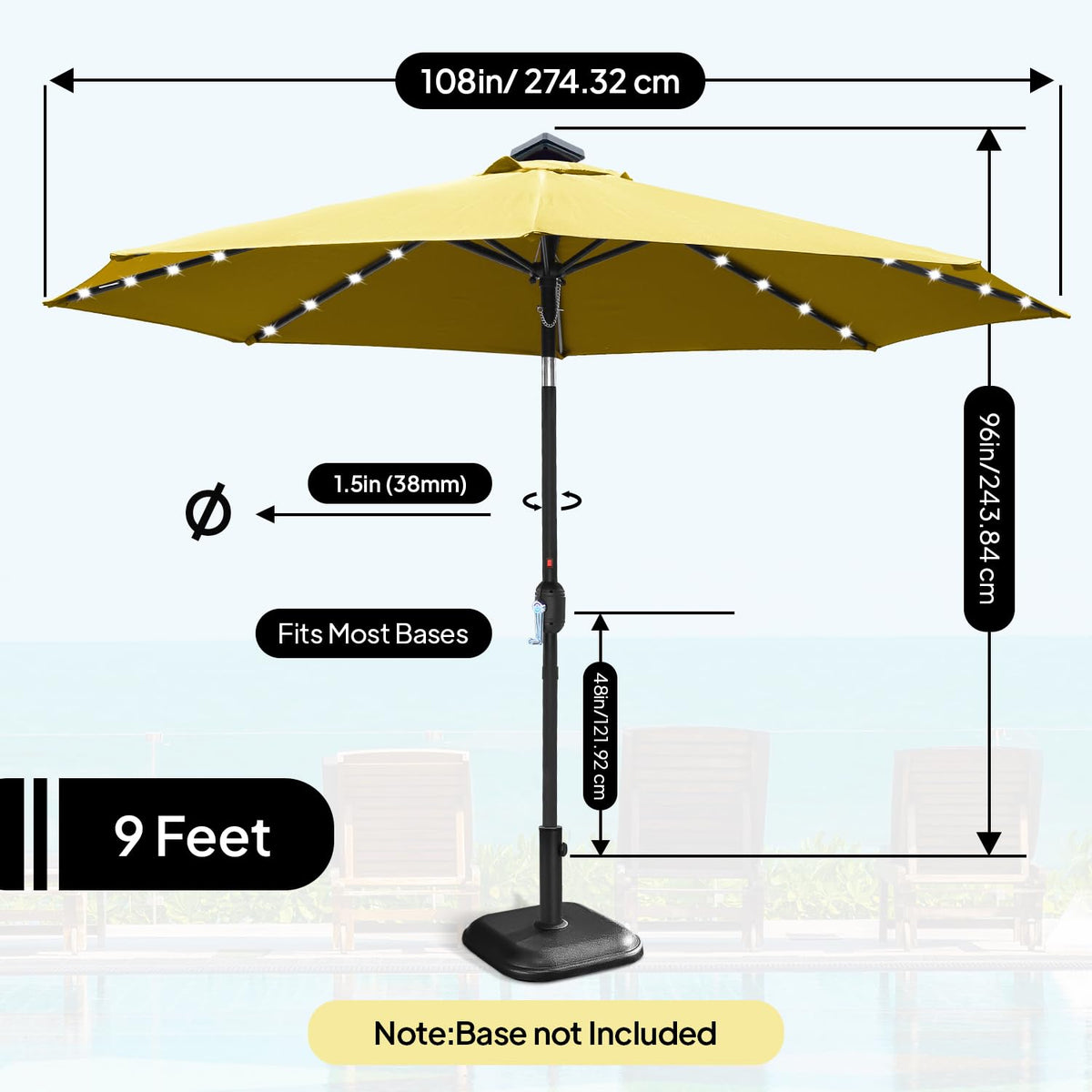 9ft Solar Light Umbrella - Beige / Khaki