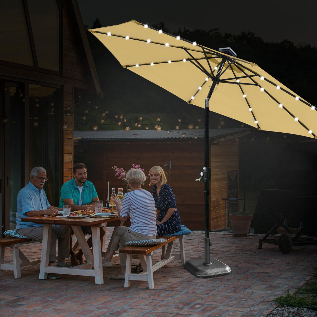 9ft Solar Light Umbrella - Beige / Khaki