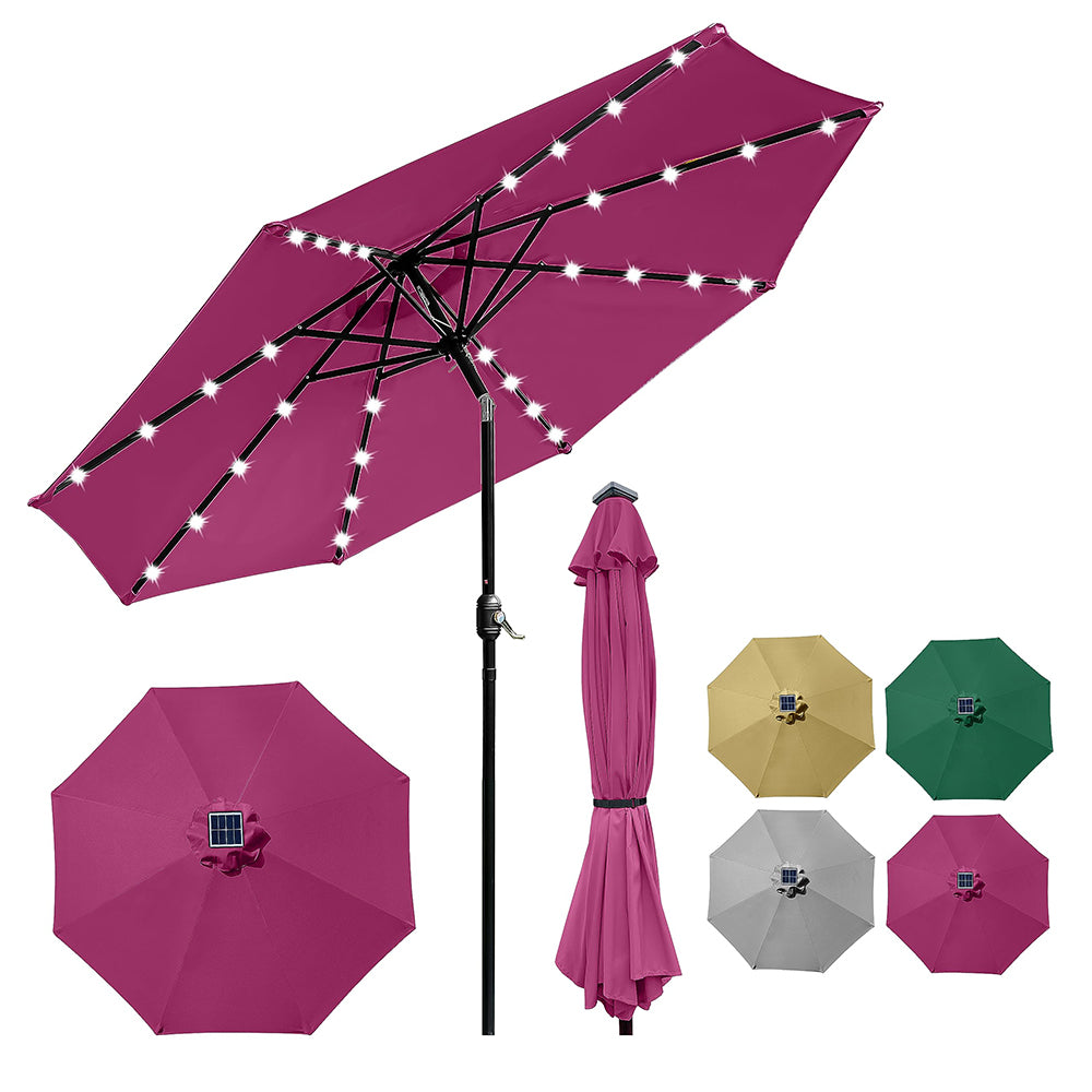 11ft Solar Light Umbrella - Maroon
