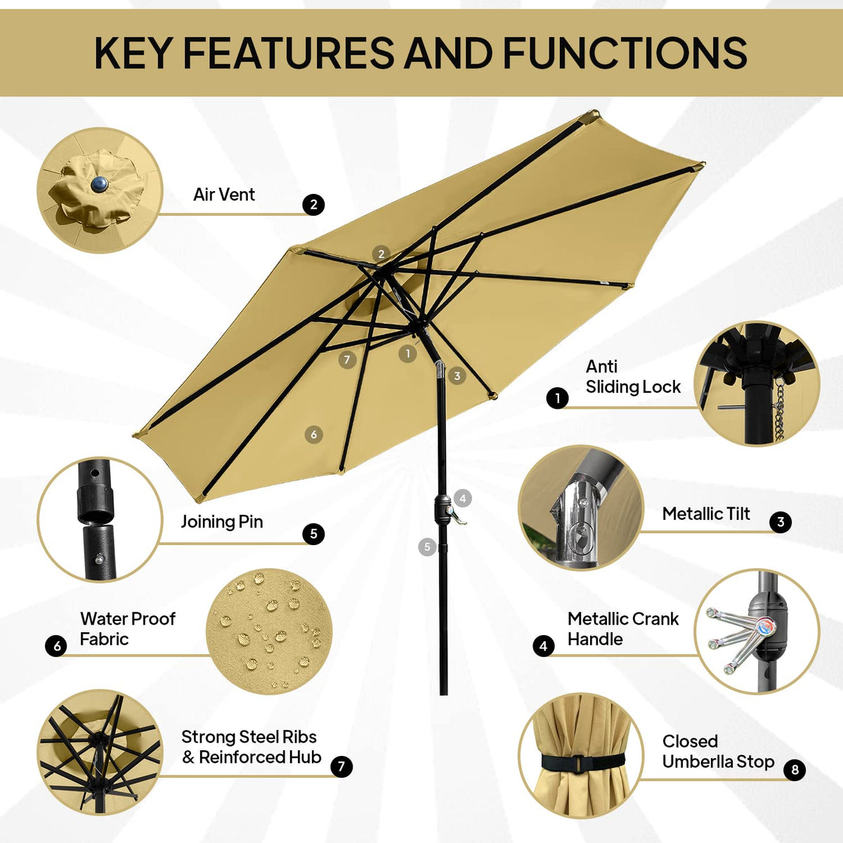 9ft Umbrella - Beige / Khaki