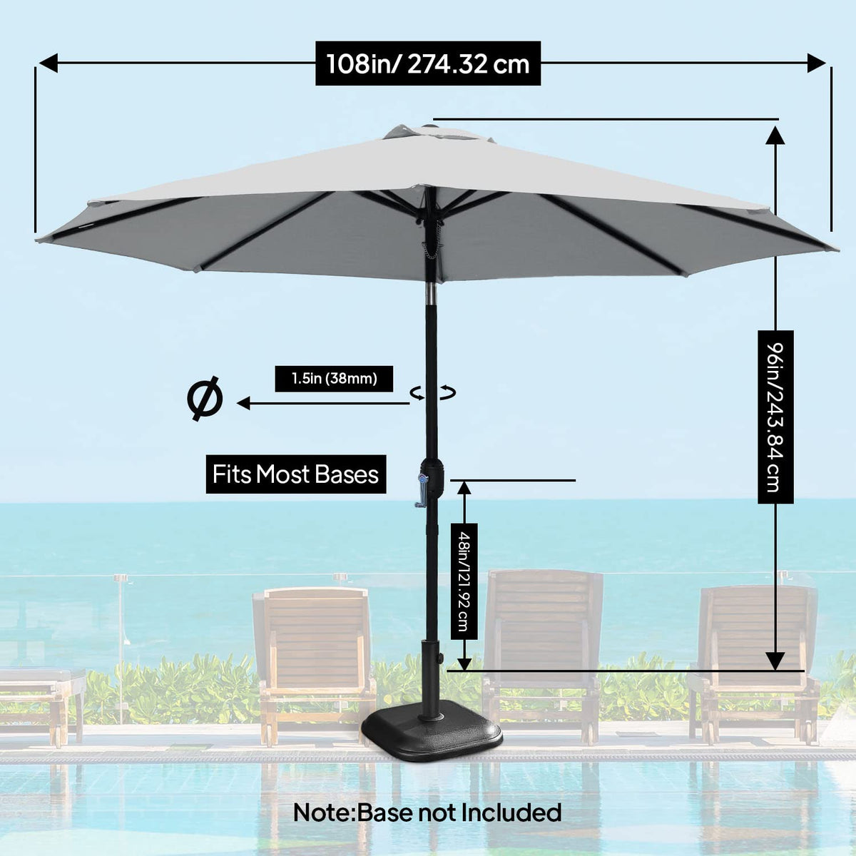 9ft Umbrella - Charcoal Gray