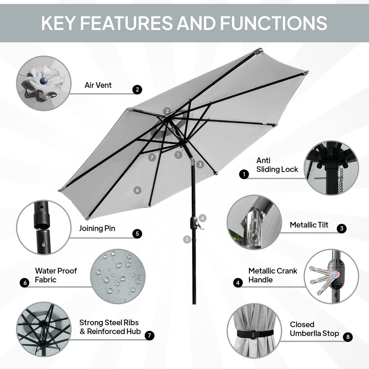 9ft Umbrella - Charcoal Gray