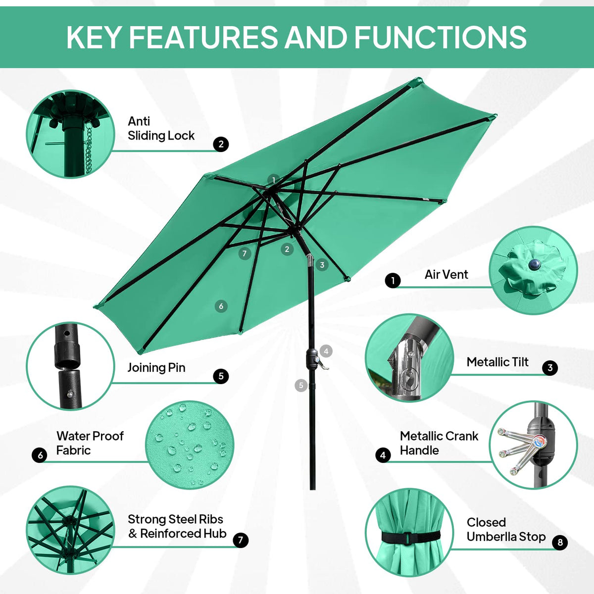 9ft Umbrella - Green