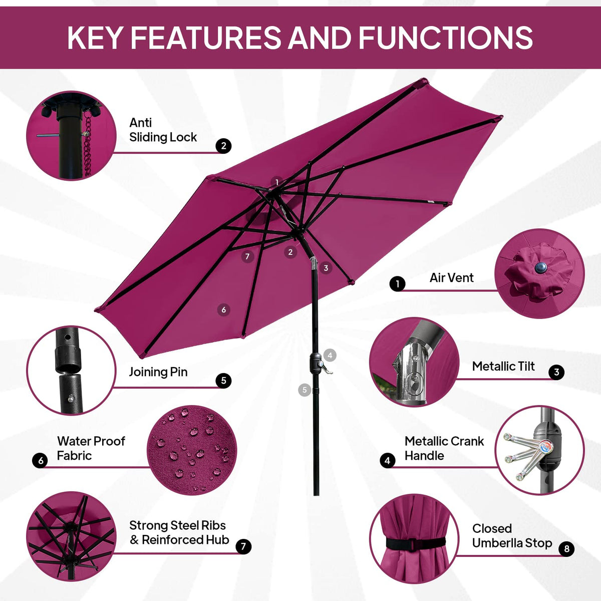 9ft Umbrella - Maroon