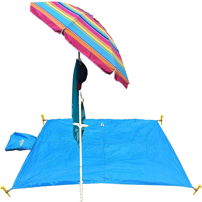 Beach Umbrella Set 2 Mtr/6.56 ft with Built in Sand Anchor &amp; Beach Mat, Heavy Duty Telescopic Pole, Push Tilt, Silver Coated UPF 50+ Polyester Fabric, Air Vent, Towel Hook &amp; Carry Bag