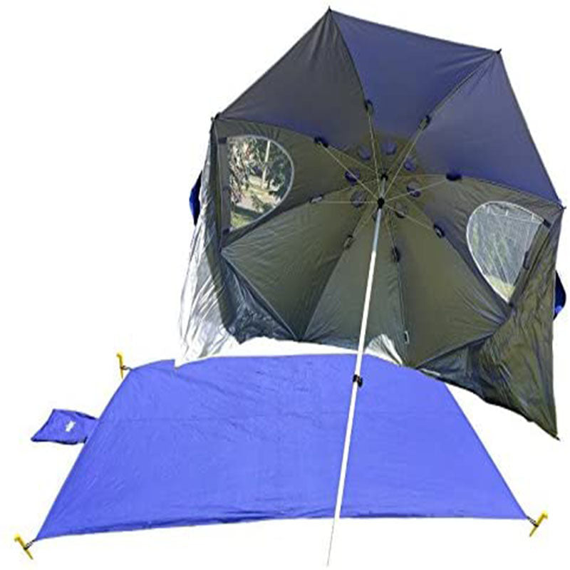 Beach Umbrella, Sports Sun Umbrella Set with Beach Mat Heavy Duty Telescopic Pole, Push Open, Silver Coated UPF 50+ Polyester Fabric, Air Vent &amp; Carry Bag by KoolQuest