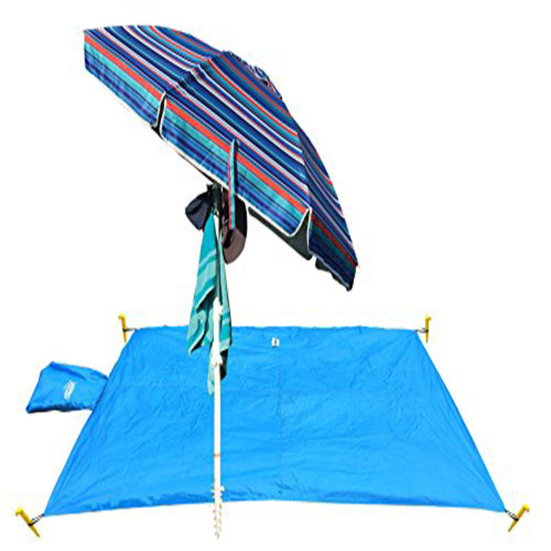 Beach Umbrella Set 8 ft with Built in Sand Anchor &amp; Beach Mat, Heavy Duty Telescopic Pole, Push Tilt, Silver Coated UPF 50+ Polyester Fabric, Air Vent, Towel Hook &amp; Carry Bag