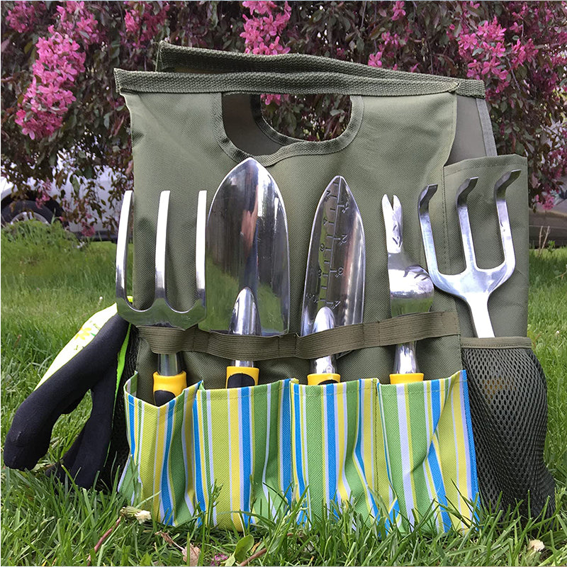 8 Pieces Gardening Tools Set Tote, Kit Includes a Set of 5 Ergonomic Garden Tools,a Pair of Gardening Gloves, Eva Knee Protetion Kneeling Pad &amp; Tool Organizer/Storage Bag by GardeniaHOME&amp;GARDEN