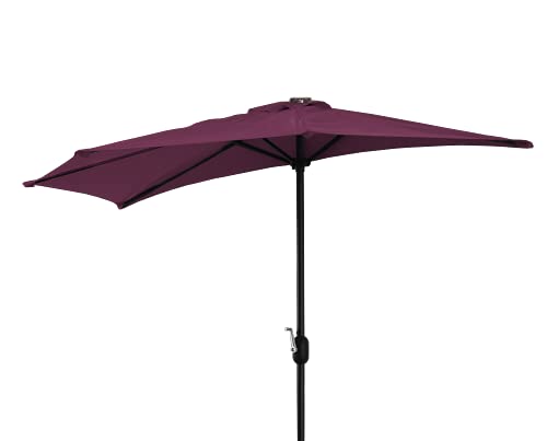 Patio Umbrella 9 ft Half Premium Garden Parasol Sunshade Outdoor, Market, Bistro Sun Umbrella, Metal Crank Open, Strong Steel Ribs &amp; Air Vent