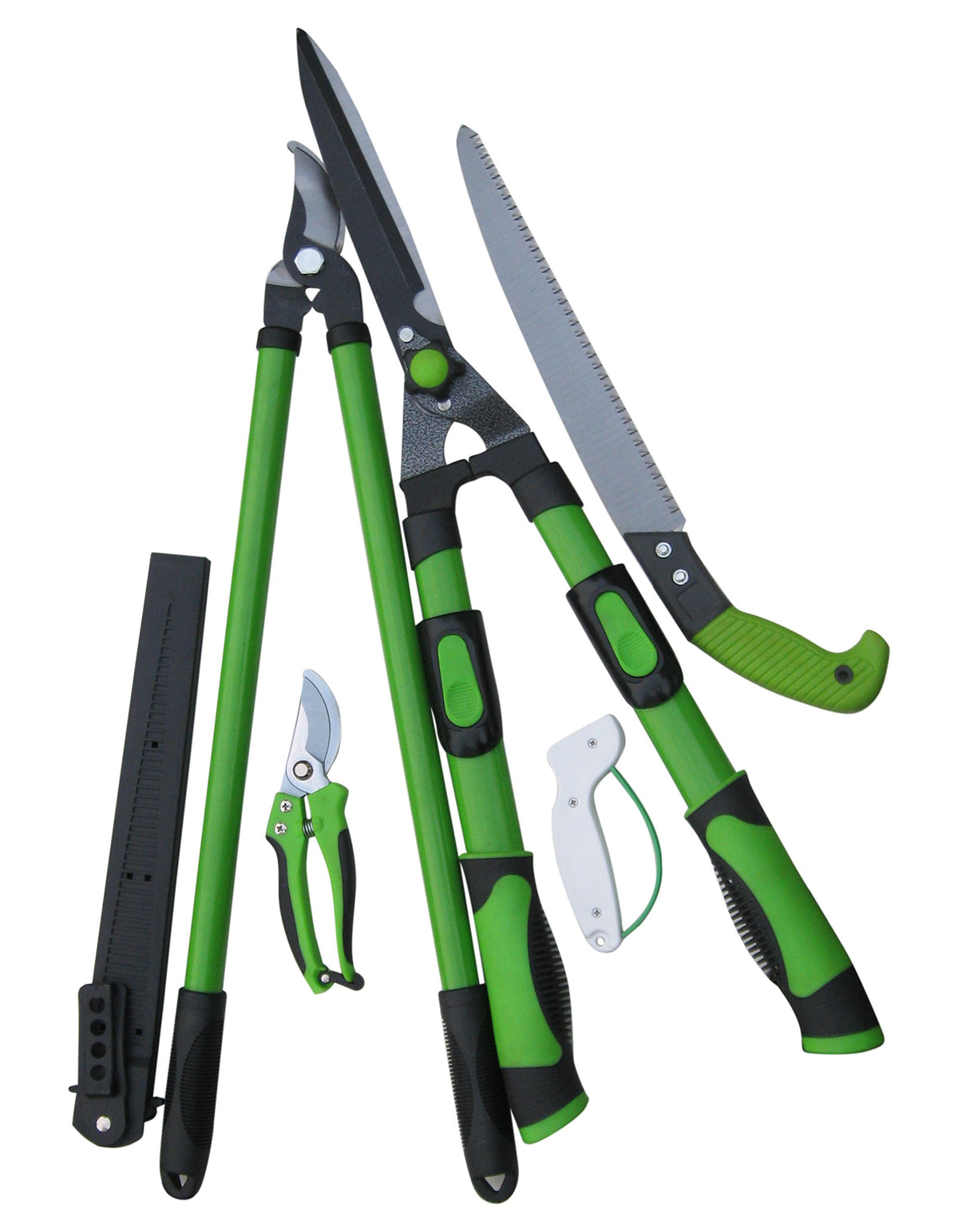 5 pcs Pruning Gardening Tools Set includes Hedge Shears , Bypass Loppers , Pruners , Hand Saw &amp; a Handy Tools &amp; Knife Sharpener by GardeniaPro